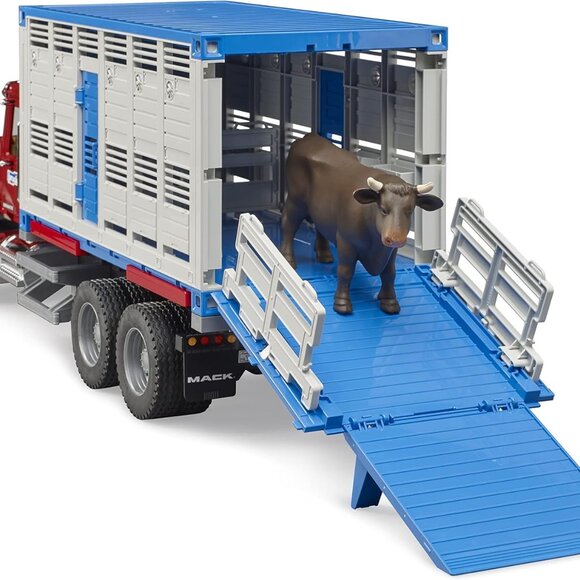 NIB Bruder 02830 Mack Granite Cattle Transportation Truck with 1 Cattle Toy - Picture 3 of 4